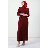 giz astore Tüy Detay Tesettür Elbise Bordo