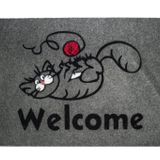 Giz Home Tody Flok Gri Welcome Kedi 40x70 cm Kapı Paspası