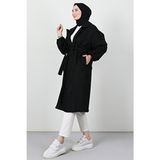 Giza Giyim Siyah Asuman Kaşe Kaban Kadın Oversize Uzun Kol Düz Dokuma Casual Tarz - 2