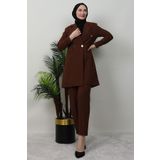 Giza Giyim Tesettür Blazer Ceket Takım Kahverengi
