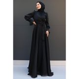 Giza Store Fiyonk Detaylı İpek Abiye Siyah Kadın Elbise 48 Beden Şık Tasarım ve Astar Özelliği