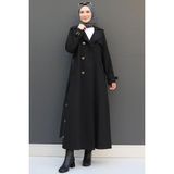 Giza Store Liza Düğmeli Siyah Trençkot Kadın Gabardin Kumaşla Şık Yaka Tasarımı - 42