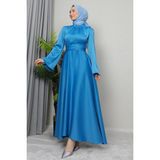 Giza Store Nazlı Tesettür Elbise Mint - Gök Mavi - 42
