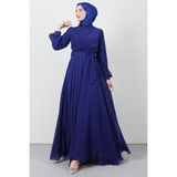 Giza Store Önü Çapraz Şifon Elbise Gece Mavi - 48