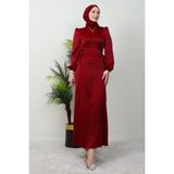 Giza Store Sahra Tesettür Elbise Lacivert - Bordo - 46