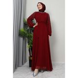 Giza Store Semra Tesettür Elbise Siyah - Bordo - 40