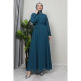 Giza Store Semra Tesettür Elbise Siyah - Petrol - 40