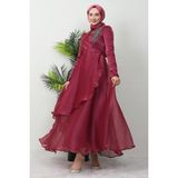 Giza Store Taşlı Organze Abiye Fuşya - 40