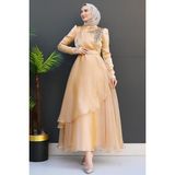 Giza Store Taşlı Organze Abiye Fuşya - Gold - 44