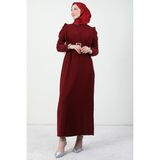 Giza Store Tüy Detay Tesettür Elbise Bordo - 36