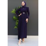 Giza Store Tüy Detay Tesettür Elbise Haki - Koyu - Mor - 38