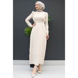 Giza Store Tüy Detay Tesettür Elbise Krem - 36