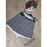 Gizelia Design Gri Kareli Kemerli Şort Etek - Gri - Siyah - Açık Gri