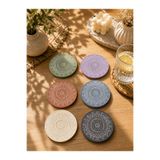 Gizem Design Products 6'lı Renkli Taş Bardak Altlığı Seti | Dekoratif Mandala Desenli Kahve Fincanı ve Kupa Altlığı | Ev Dekorasyonu