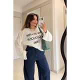 Gizem Ecemiş Acne Beyaz Baskılı Salaş Uzun Kollu Bluz