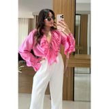 Gizem Ecemiş Giav Pembe Fırfırlı Tasarım Gömlek