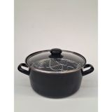 Gizem Emaye Kizartma Tenceresi - Cips Tenceresi - Fritoz - Siyah - 24 Cm - 4,5 Litre