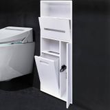 Gizli Çöp Kovası Dolabı – 304 Paslanmaz Çelik Banyo Nişi, Dahili Tuvalet Kağıdı Tutacağı ve Tuvalet Fırçası Saklama Rafı, Yatak Odası, Ofis, Mutfak için Mükemmel - Beyaz, 30x78x14cm / 11.8x30