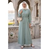 Gizli Pat Düğmeli Kuşaklı Terikoton Elbise HNT0316 Mint Yeşili - 42