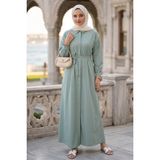 Gizli Pat Düğmeli Kuşaklı Terikoton Elbise HNT0316 Mint Yeşili - 48