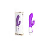 gizliyanım 30 Modlu Özel Klitoris Uyarıcılı Tırtıklı Uç Penis Uçlu Tavşan Vibratör - Mor/Beyaz-Çift Motor