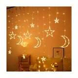 Gizmur Store Ay Yıldız Figürlü Perde LED Işık, 3.5 Metre 12 Sarkıtlı Dekoratif Aydınlatma, 8 Fonksiyonlu ve Eklenebilir Fişli, 3200K Günışığı (Sarı) Ramazan ve Ev Dekoru - 1 m - 00 Beyaz