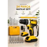 Gizmurstore 24 Parça Çift Bataryalı Şarjlı Matkap Seti 24W Motor ve Otomatik Mil Kilitli Ta - MZUIRG4715-4