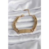 Gizmurstore 316L Çelik Gold Renk İsim Yazılabilir Plaka Model Kadın Bileklik 5886 - MZUIRG6126-9576