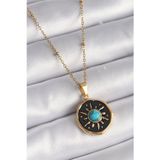 Gizmurstore 316L Çelik Gold Renk Mavi Boncuk Güneş İşleme Madalyon Model Kadın Kolye 5886 - MZUIRG8644-58