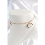 Gizmurstore 316L Çelik Gold Renk Zincir Model 3D İnci Kalp Model Kadın HalHal 5886 - MZUIRG6339-8231