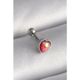 Gizmurstore 316L Çelik Gümüş Renk Kırmızı Mineli Kalp Tragus Piercing 5886 - MZUIRG8974-8555