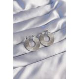 Gizmurstore 316L Çelik Gümüş Renk Oval Çizgili Plaka Küpe 5886 - MZUIRG4969-1168