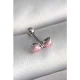 Gizmurstore 316L Çelik Gümüş Renk Pembe Kurdele Zirkon Taş Detay Tragus Piercing 5886 - MZUIRG1548-7136