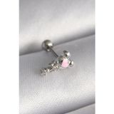 Gizmurstore 316L Çelik Gümüş Renk Zirkon Taş Detay Pembe Kalp İşleme Tragus Piercing 5886 - MZUIRG2524-8