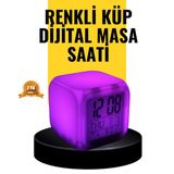 Gizmurstore 7 Renk LED Işıklı Alarmlı Dijital Küp Masa Saati Termometreli - MZUIRG3147-6208