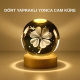 Gizmurstore Dekoratif Yonca Görünümlü Işıklı Kristal Cam Küre USB Masa Gece Lambası - MZUIRG8277-1841