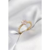 Gizmurstore Gold Renk Pembe Tek Taş Model Zirkon Taşlı Kadın Yüzük 5886 - MZUIRG2693-5071