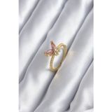 Gizmurstore Gold Renk Pembe Zirkon Taşlı Model Kadın Yüzük 5886 - MZUIRG9235-8182