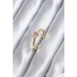 Gizmurstore Gold Renk Zirkon Taşlı Pembe Kristal Kalp Model Kadın Yüzük 5886 - MZUIRG9685-4678