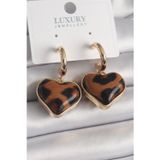 Gizmurstore Pirinç Gold Renk 3D Kalp Leopar Desen Model Kadın Küpe 5886 - MZUIRG2912-1187