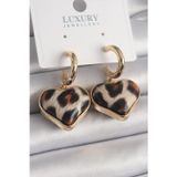 Gizmurstore Pirinç Gold Renk 3D Kalp Leopar Model Kadın Küpe 5886 - MZUIRG8616-9510