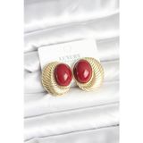 Gizmurstore Pirinç Gold Renk Bordo Boncuklu Oval Vintage Kadın Küpe 5886 - MZUIRG2468-1899