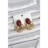 Gizmurstore Pirinç Gold Renk Bordo Taşlı Vintage Kadın Küpe 5886 - MZUIRG3687-6558