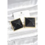 Gizmurstore Pirinç Gold Renk Siyah Piramit Model Kadın Küpe 5886 - MZUIRG5046-7046