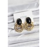 Gizmurstore Pirinç Gold Renk Siyah Taşlı Vintage Kadın Küpe 5886 - MZUIRG3694-6147