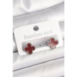 Gizmurstore Pirinç Gümüş Renk Bordo Yonca Model Kadın Küpe 5886 - MZUIRG3345-8668