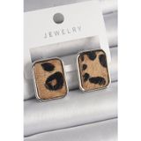 Gizmurstore Pirinç Gümüş Renk Leopar Desenli Kare Model Kadın Küpe 5886 - MZUIRG9180-4527
