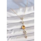 Gizmurstore Pirinç Zincir Kehribar Sarı Gold Renk Zirkon Taşlı Y Kolye 5886 - MZUIRG1239-1249
