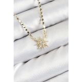 Gizmurstore Pirinç Zirkon Taşlı Kutup Yıldızı Model Ezme Zincir Gold Renk Kadın Kolye 588 - MZUIRG1888-9