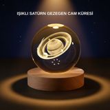 Gizmurstore Satürn Desenli Kristal Küre LED Gece Lambası Ahşap Standlı - MZUIRG4670-4457